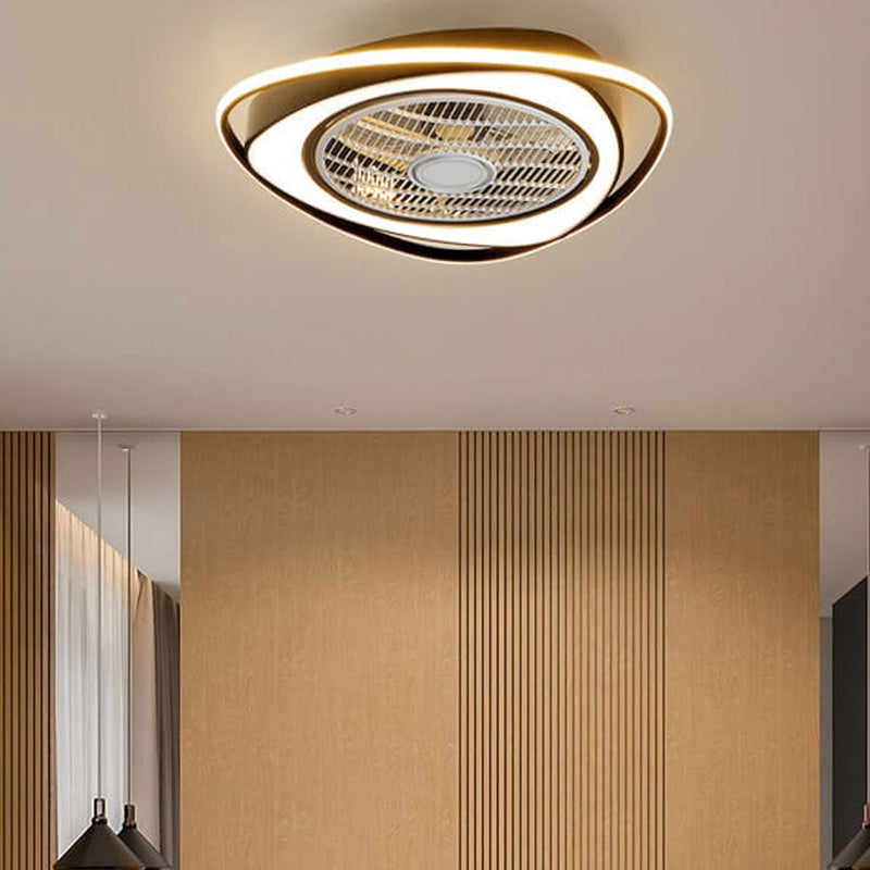 Nordic Simple Crystal Round Frame Design LED Flush Mount Ceiling Fan Light