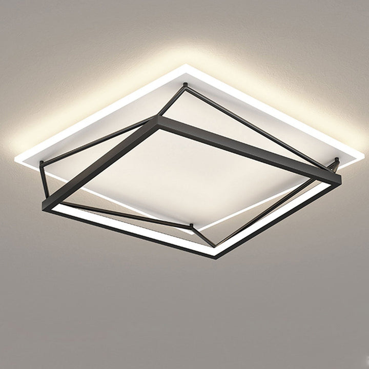 Luz de techo LED montada al ras con diseño geométrico cuadrado minimalista moderno de hierro y acrílico 