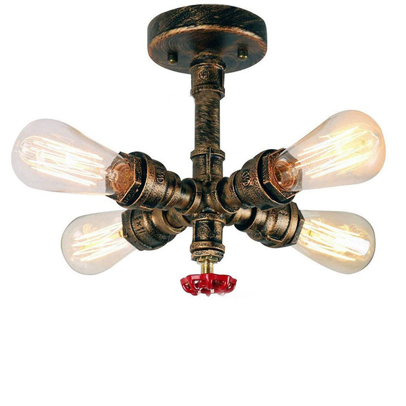 Lustre industriel rétro en fer forgé à 4 lumières 