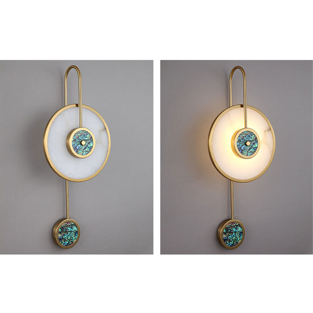 Applique murale LED moderne de luxe en marbre rond avec bras incurvé et coquille 