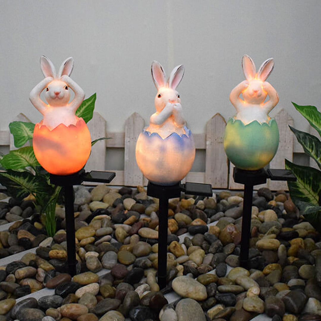 Luz de paisaje decorativa impermeable para jardín al aire libre con enchufe de tierra solar de conejo creativo 