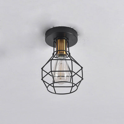 Industrial Retro Iron Cage 1-Light Semi-Flush Mount Ceiling Light