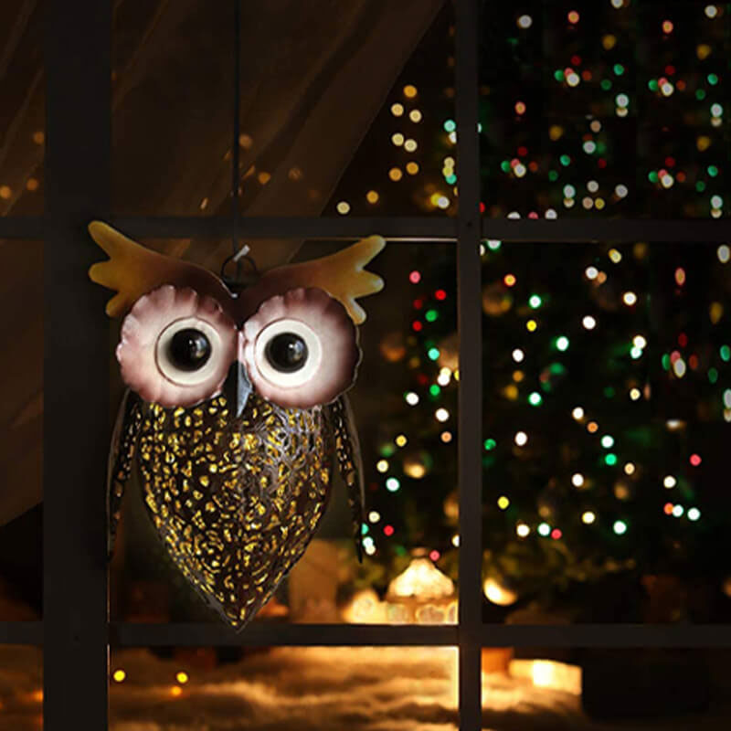 Lumière suspendue extérieure LED solaire étanche en fer forgé creux avec motif de hibou 