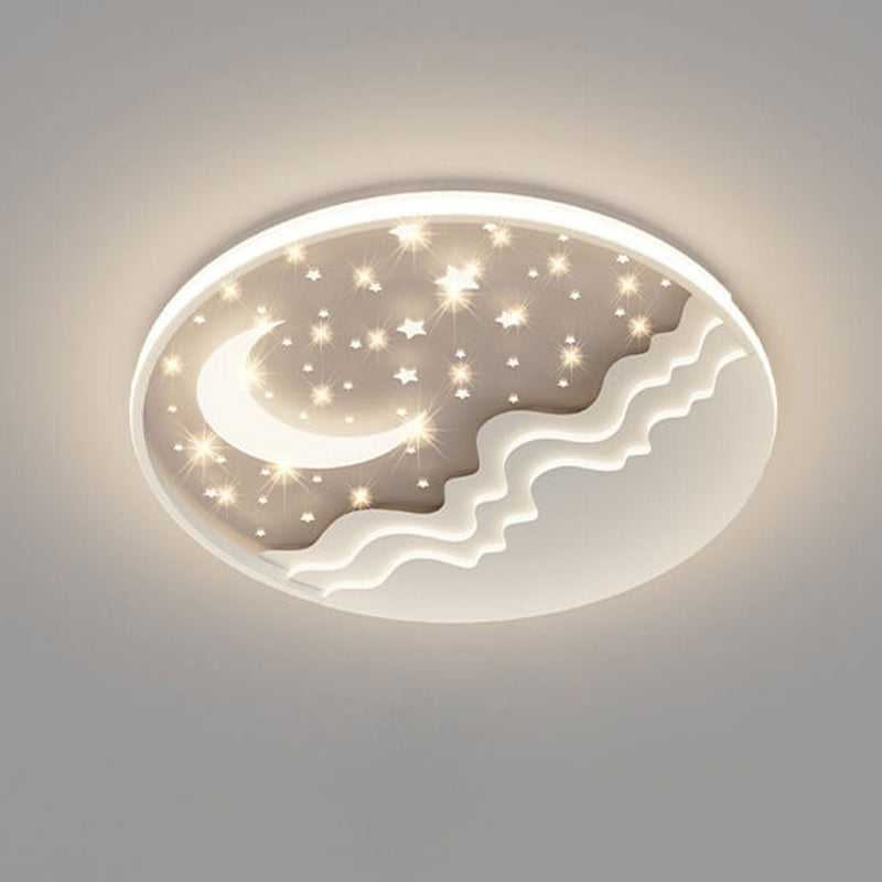 Nordic Creative Star Moon Round Aluminum LED Flush Mount Ceiling Light