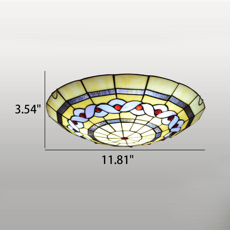 European Tiffany Round Flower Stained Glass 2/3 Light Flush Mount Ceiling Light