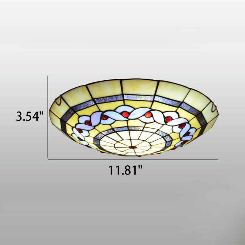 European Tiffany Round Flower Buntglas 2/3 Licht Unterputz-Deckenleuchte 