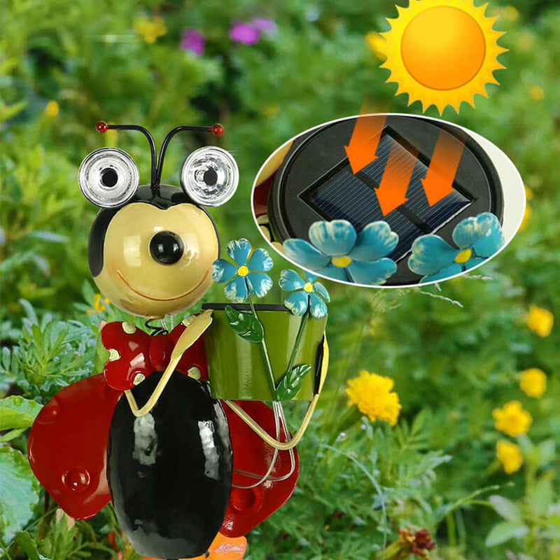 Solar Creative Bees Ladybug Iron Outdoor Patio Decorative Ground Plug Path Light