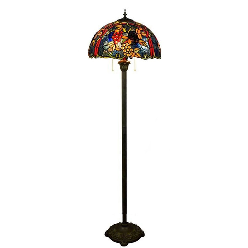 Tiffany European Creative Stained Glass Grape Pattern Design 2-Light Standing Floor Lamp