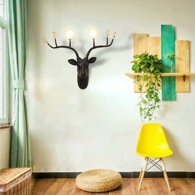 Vintage Creative Fortune Deer Head Resin 2-Light Wall Sconce Lamp