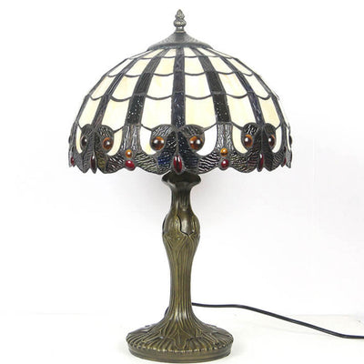 Vintage Tiffany Stained Glass Shade 1-Light Table Lamp