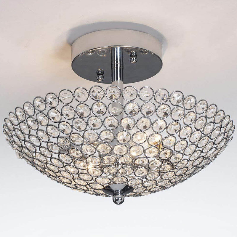 Modern Minimalist Half Circle Crystal 2-Light Chandelier Flush Mount Ceiling Light