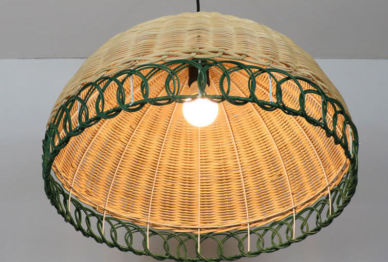 Rustic Rattan Weaving 1-Light Half Circle Pendant Light