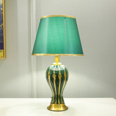 Modern Vintage Fabric Shade Ceramic Oval Base 1-Light Table Lamp