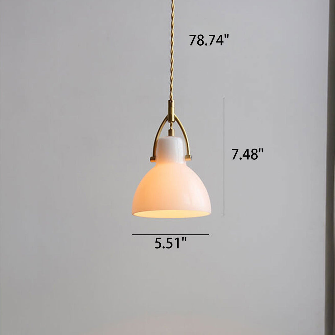 Vintage Milchweißes Glas Kuppel 1-Licht Mini Messing Pendelleuchte 