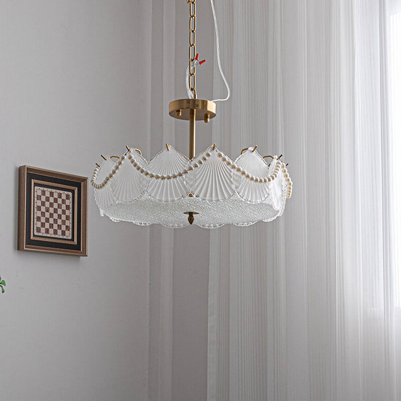 French Light Luxury Seashell Glass Pearl Round 5/6/ 8 Light Chandelier