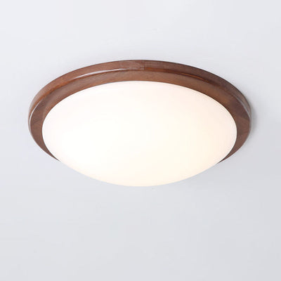 Modern Chinese Walnut Round LED Flush Mount Ceiling Light