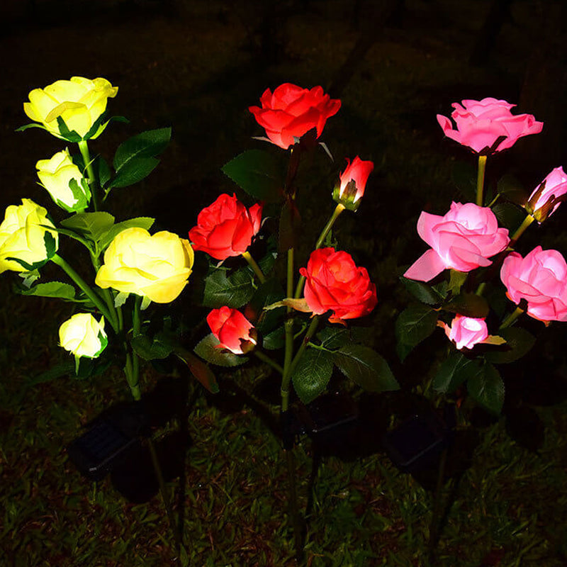 Moderner Solar-Rosen-Blumenstrauß 5-köpfiger LED-Garten-dekorativer Boden-Einsatz-Landschaftslicht im Freien 