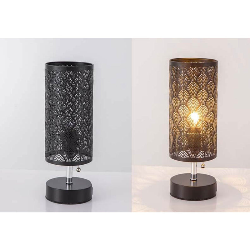 Lampe de table à 1 lumière en tissu de fer creux à colonne créative 