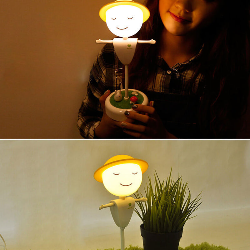 Dessin animé épouvantail visage souriant USB charge LED veilleuse lampe de table 