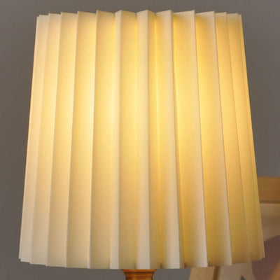 Vintage Korean Pleated Column Solid Wood Base 1-Light Table Lamp