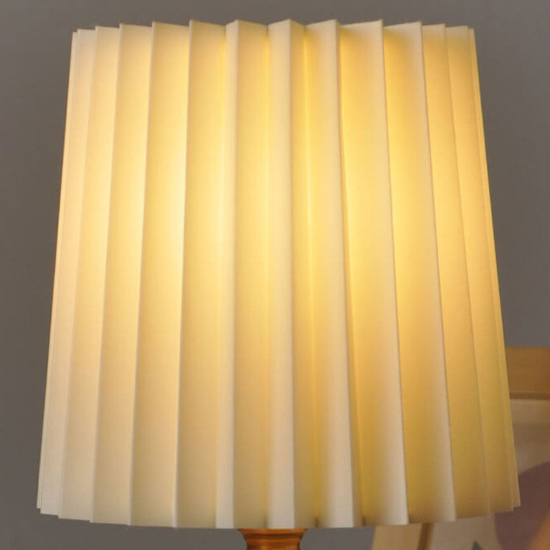 Vintage Korean Pleated Column Solid Wood Base 1-Light Table Lamp