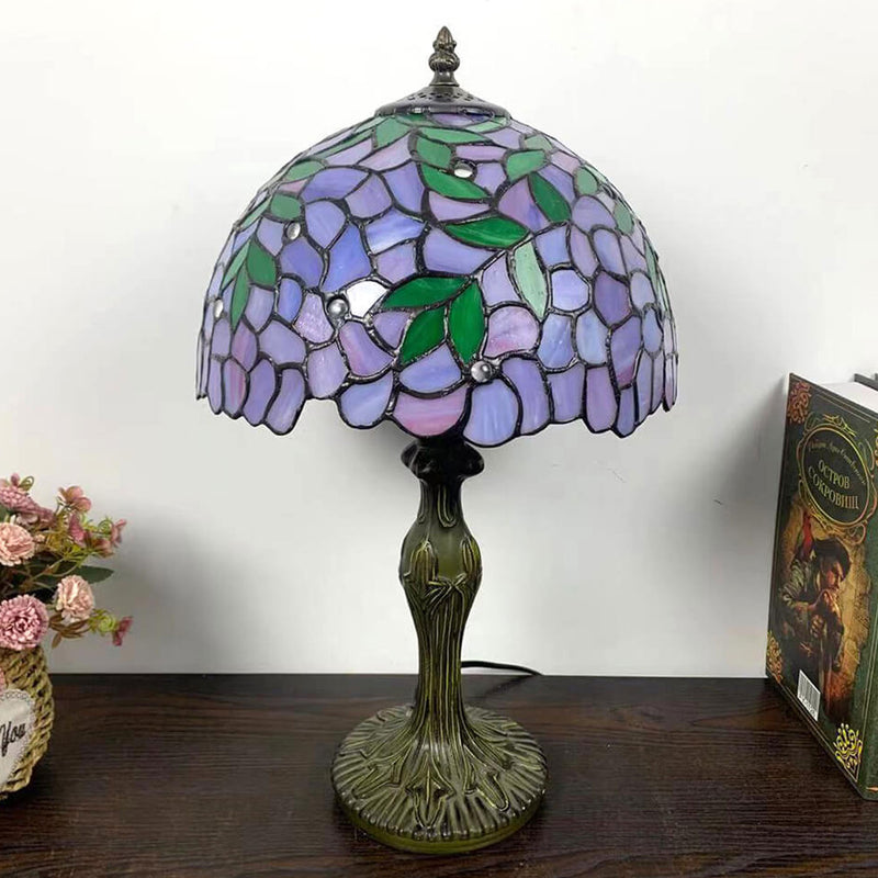 Lampe de table à 1 lumière en verre teinté en alliage Tiffany 