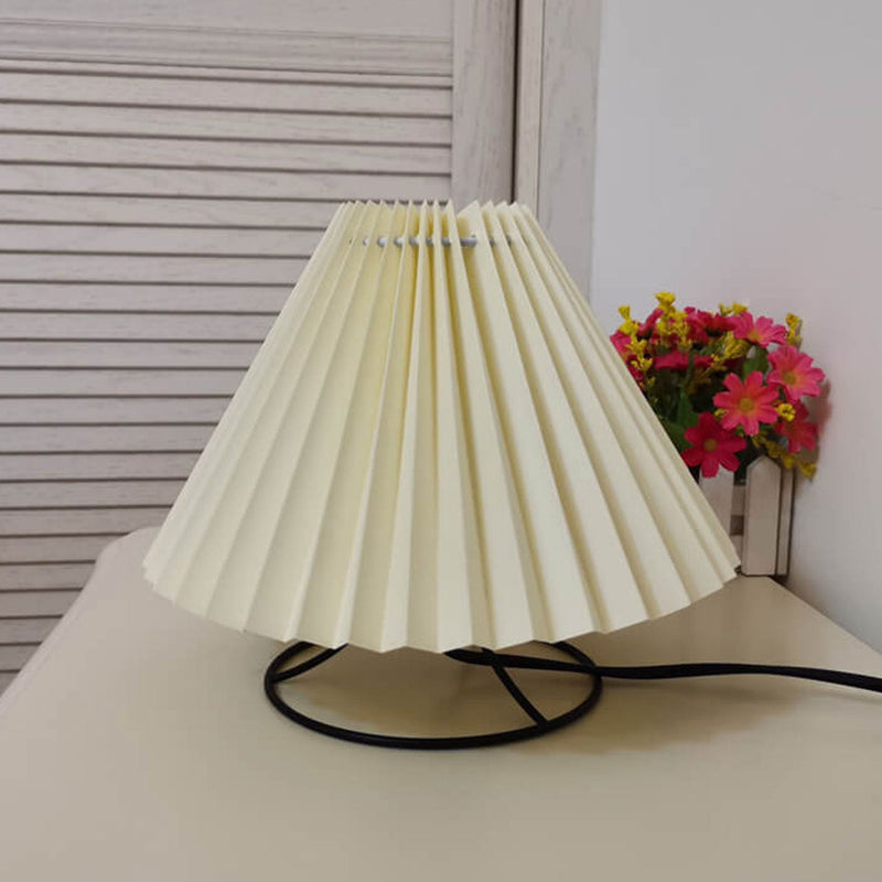 Vintage Pleated Fabric Round Metal Base 1-Light Table Lamp