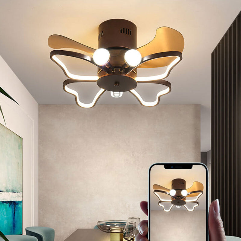 Nordic Creative Butterfly Shape LED Semi-Flush Mount Ceiling Fan Light