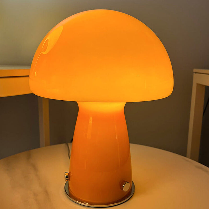 Nordic Orange White Glass Mushroom 1-Light Table Lamp