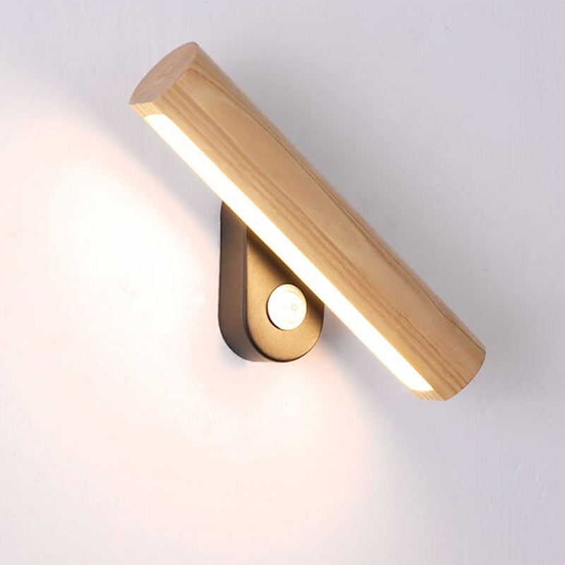 Nordic Simple Solid Wood Bar Rotating LED Wall Sconce Lamp