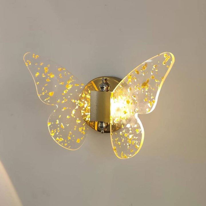 Applique Murale LED Papillon Acrylique avec Feuille d'Or Créative Moderne 
