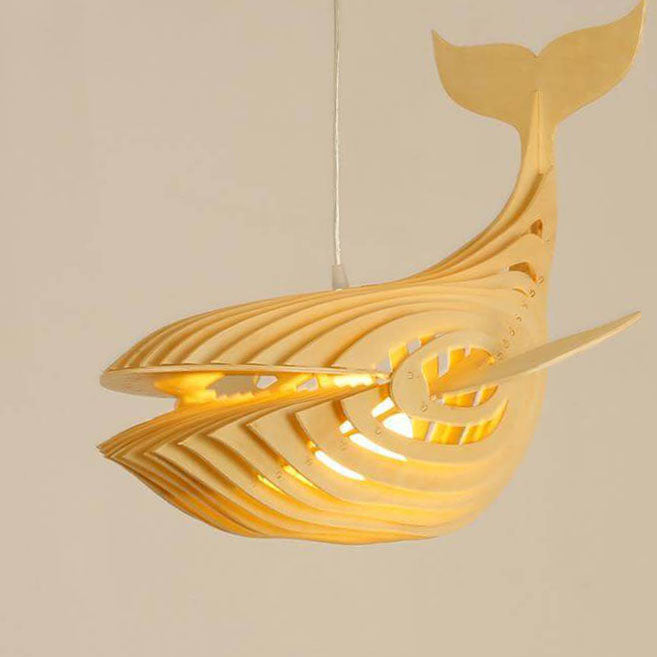 Modern Japanese Creative Wooden 1-Light Fish Shaped Pendant Light