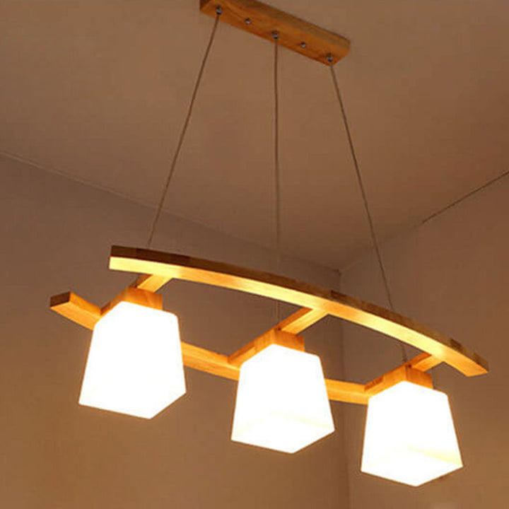 Nordische minimalistische Massivholz-Glas-Insel-Leuchte 3-Licht-Kronleuchter 