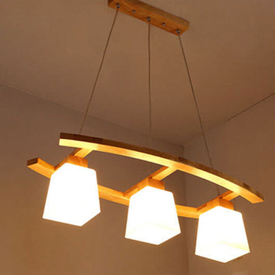 Nordic Minimalist Solid Wood Glass Island Light 3-Light Chandelier