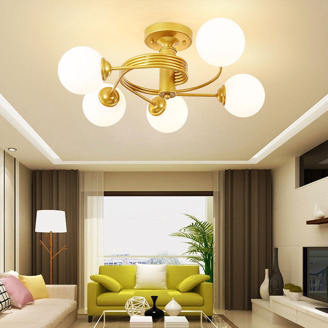 Nordic Light Luxus Glasball Spiral Design 3/5 Licht Semi-Flush Mount Deckenleuchte 