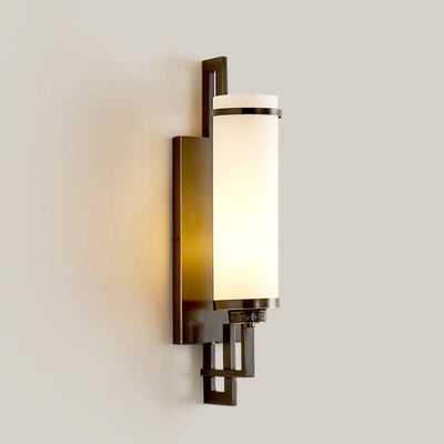 Modern Chinese Simple Glass Full Copper 1-Light Wall Sconce Lamp