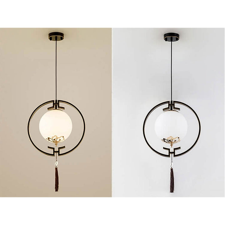Moderne chinesische Glaskugel Kreis 1-Licht Pendelleuchte 