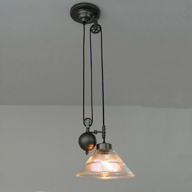 Industrial Glass Lampshade Retro Pulley 1-Light Pendant Light