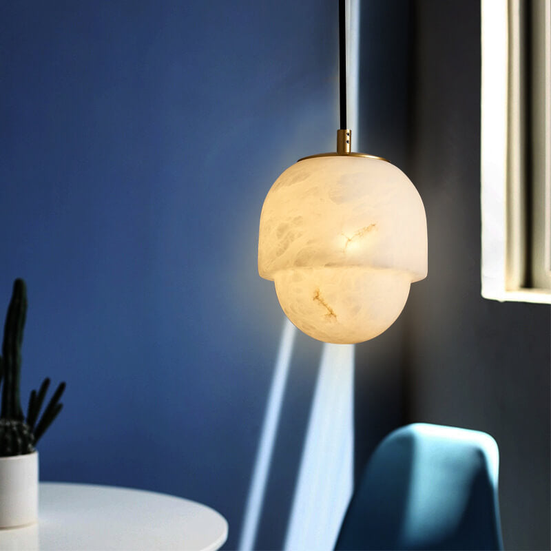 Modern Marble Minimalistic Spherical 1-Light Pendant Light