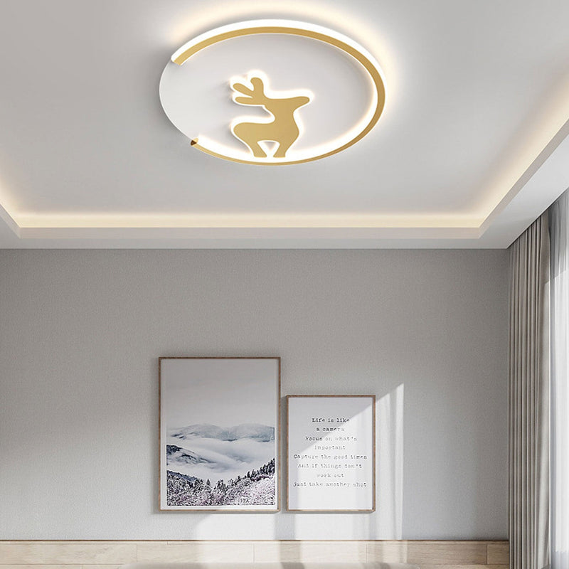 Nordic Creative Moose Thin Round Kids LED Flush Mount Ceiling Light