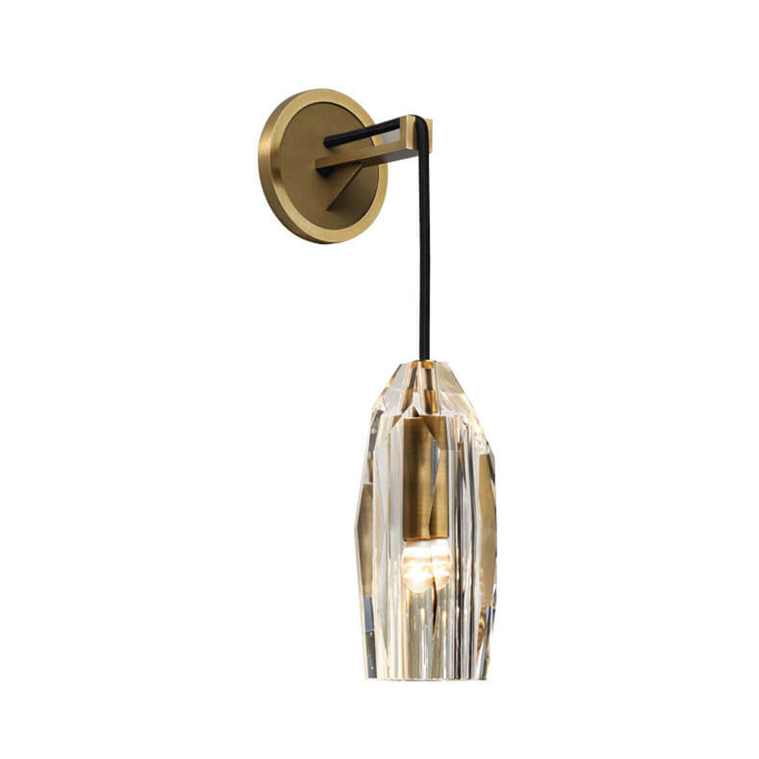 Applique murale moderne à 1 lumière en cuivre avec colonne de cristal de luxe 