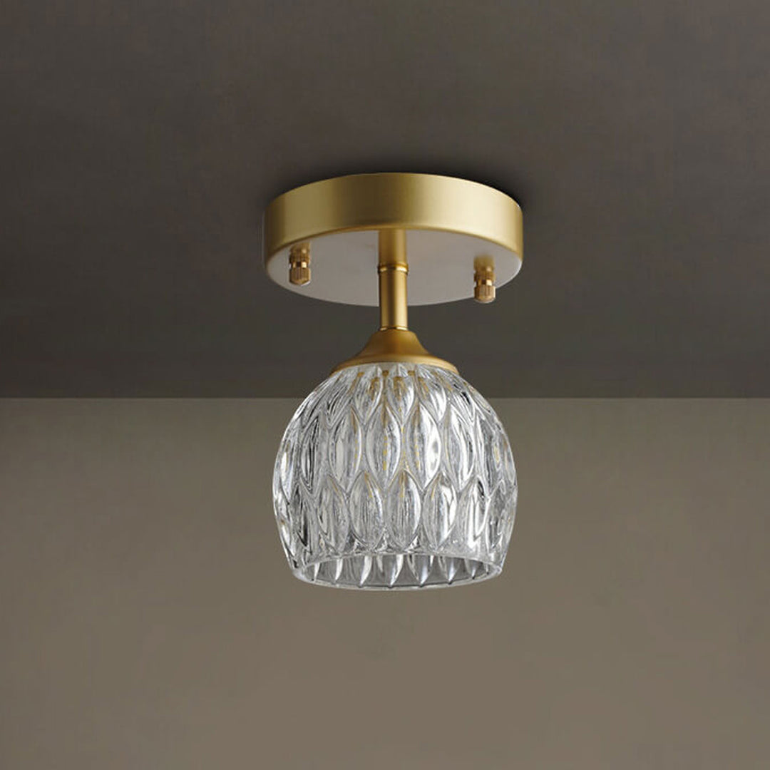 Dôme en verre texturé nordique 1 lumière semi-encastrée pour plafond 