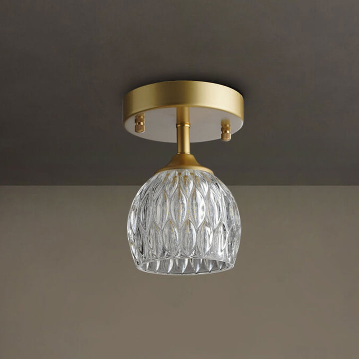 Dôme en verre texturé nordique 1 lumière semi-encastrée pour plafond 