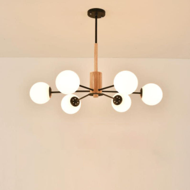Contemporary Nordic Log Magic Bean Rubberwood Iron Glass 6/8/12/16-Light Chandelier For Living Room &amp; Bedroom