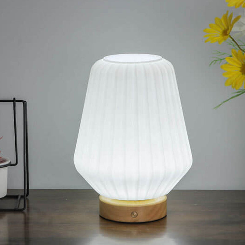 Nordic Milk White Pleated Stripes Glass Rhombus 1-Light Table Lamp