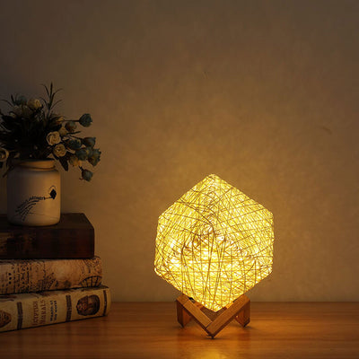 Nordic Creative Rattan Rope Square LED Decorative Table Lamp