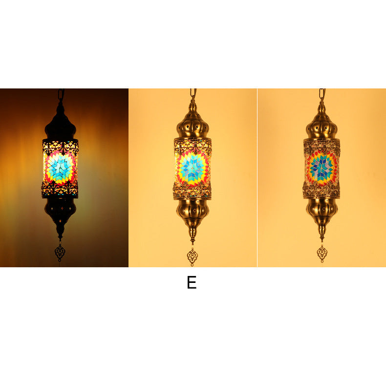 Vintage Southeast Asian Style Iron Glass 1-Light Pendant Light