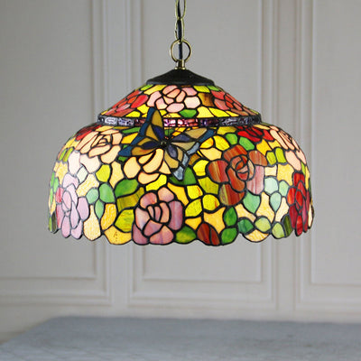 European Retro Tiffany Color Butterfly Design 1-Light Pendant Light