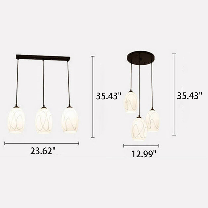 Modern Minimalist Striped Pattern Glass Island Light 3-Light Chandelier