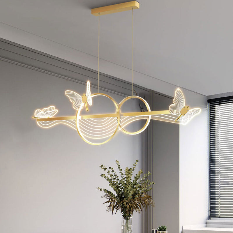 Nordic Light Luxury Butterfly Round Linear Island Light LED Chandelier